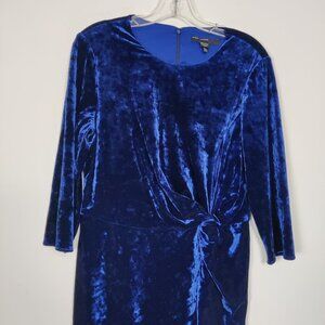 Maggy London Women's Dress Size 12 Blue Velvet Bodycon Asymmetric Party Feminine